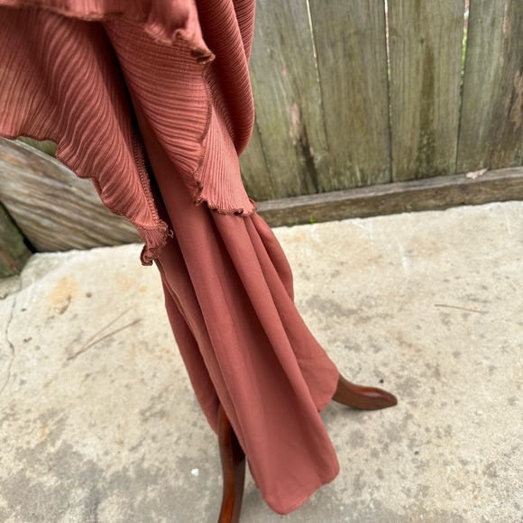 Mango Suit Shiny Burnt Orange Ribbed Flowy Layered Maxi Dress - Picture 5 of 10